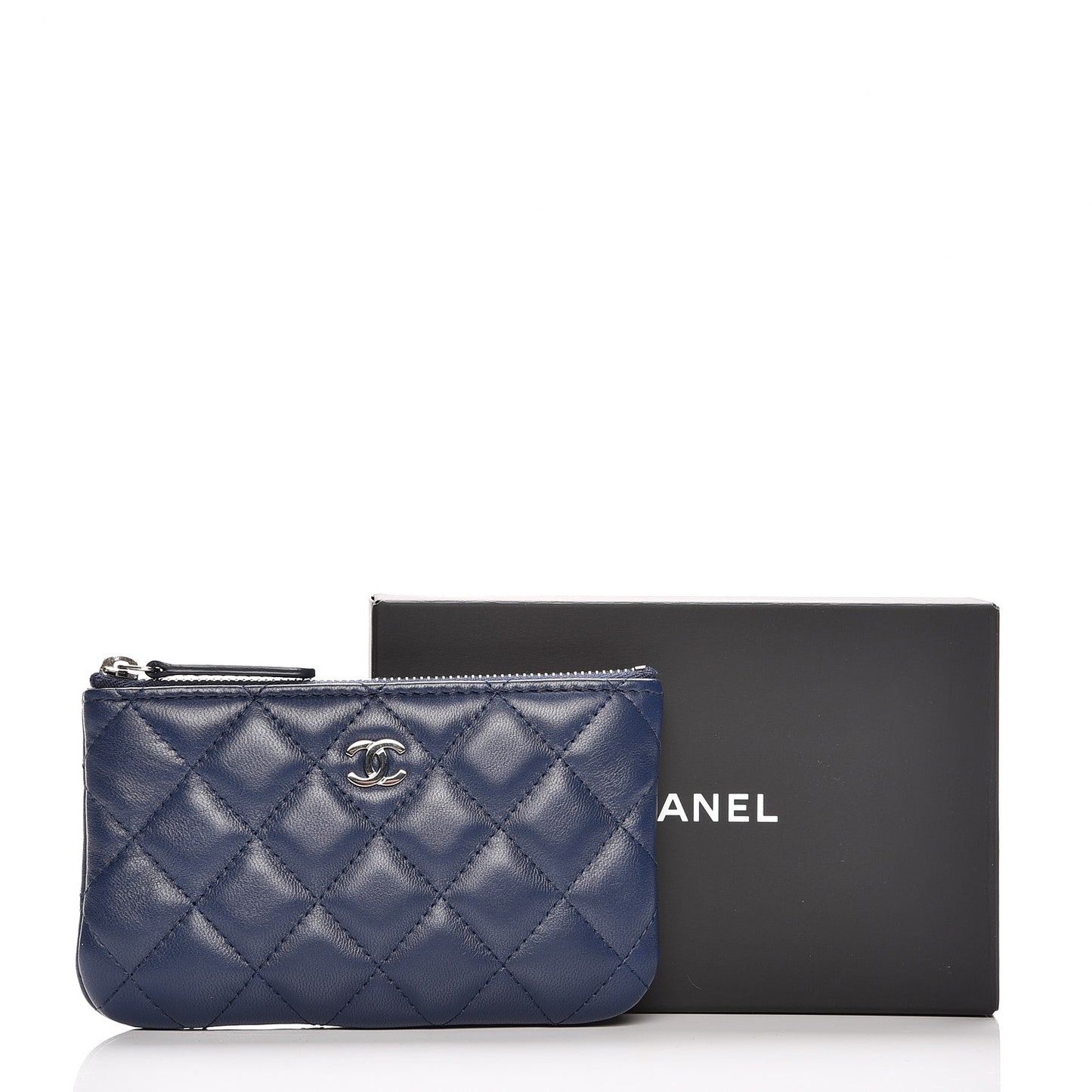 Lambskin Quilted Small Cosmetic Case Blue