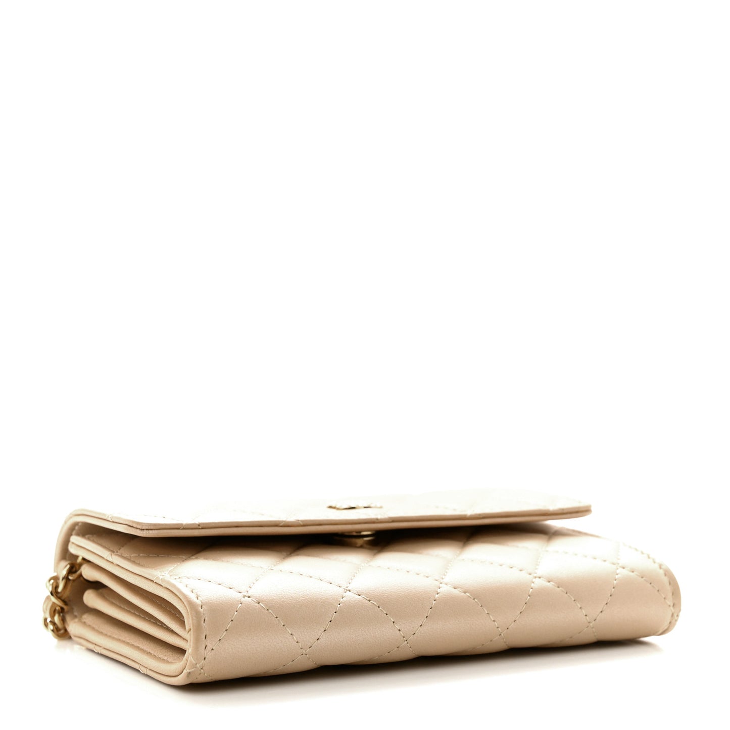 Lambskin Quilted Pearl My Shoulder Mini French Wallet On Chain WOC Light Beige