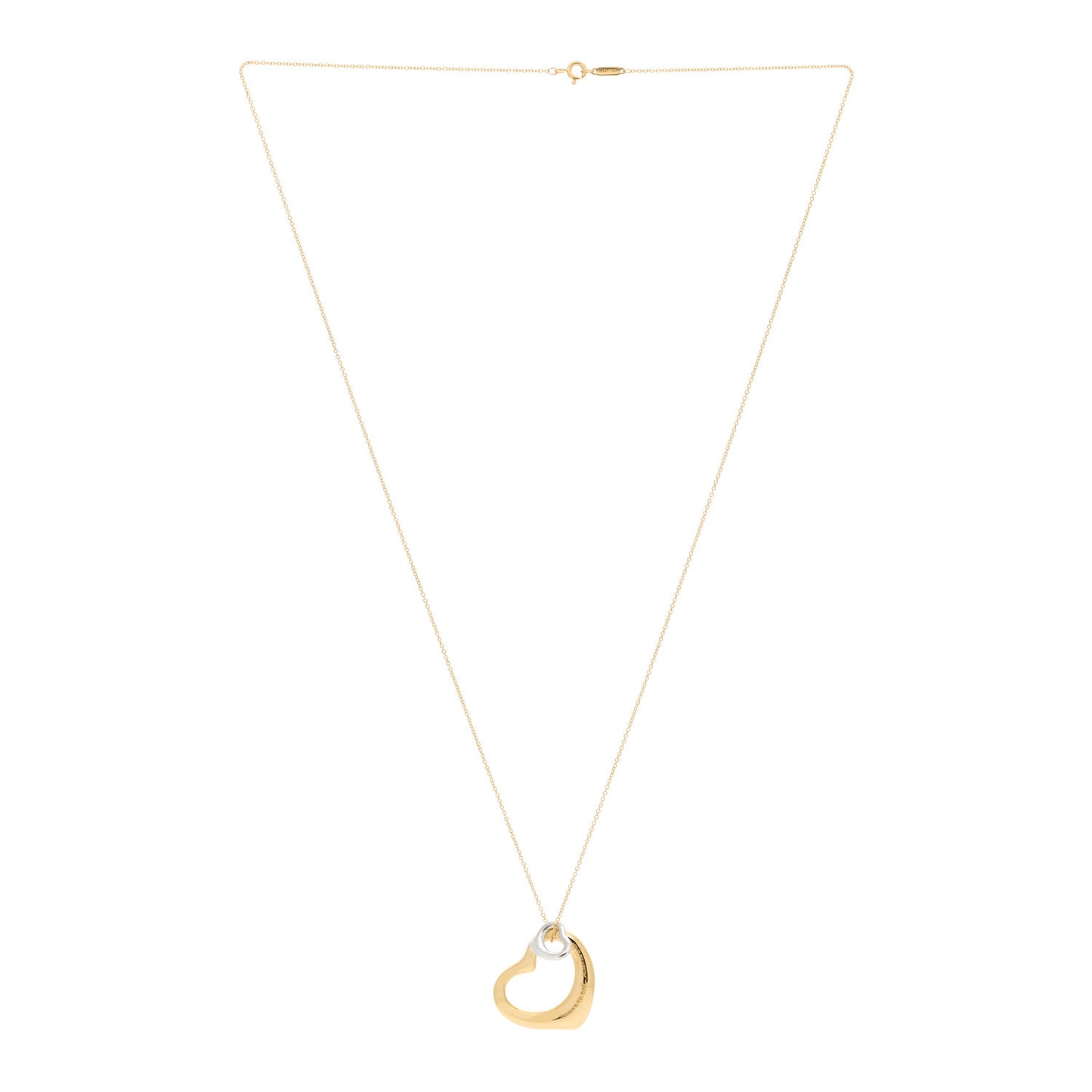 18K Yellow Gold Sterling Silver 27mm Elsa Peretti Double Open Heart Pendant Necklace