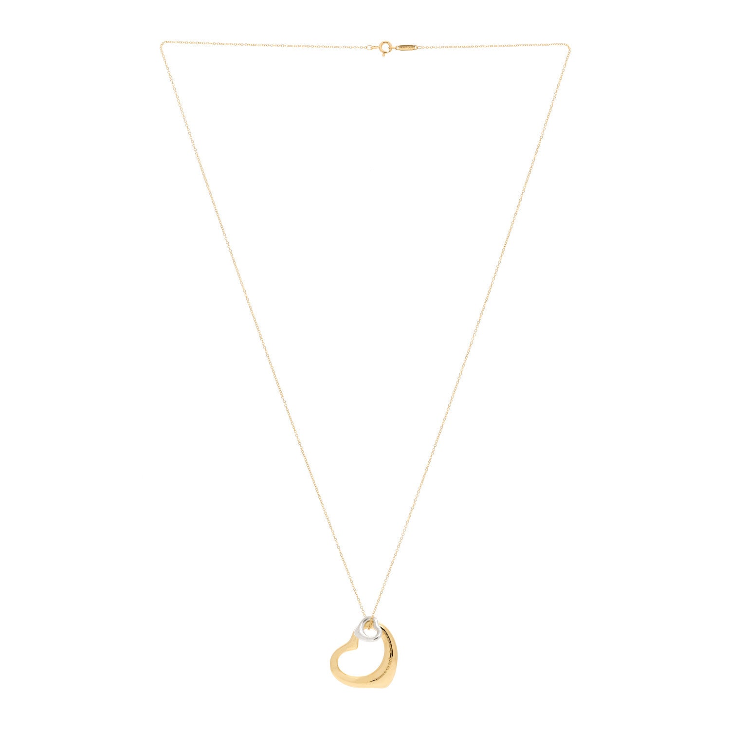 Tiffany 18K Yellow Gold Sterling Silver 27mm Elsa Peretti Double Open Heart Pendant Necklace 3 of 6