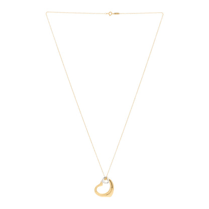 Tiffany 18K Yellow Gold Sterling Silver 27mm Elsa Peretti Double Open Heart Pendant Necklace 3 of 6