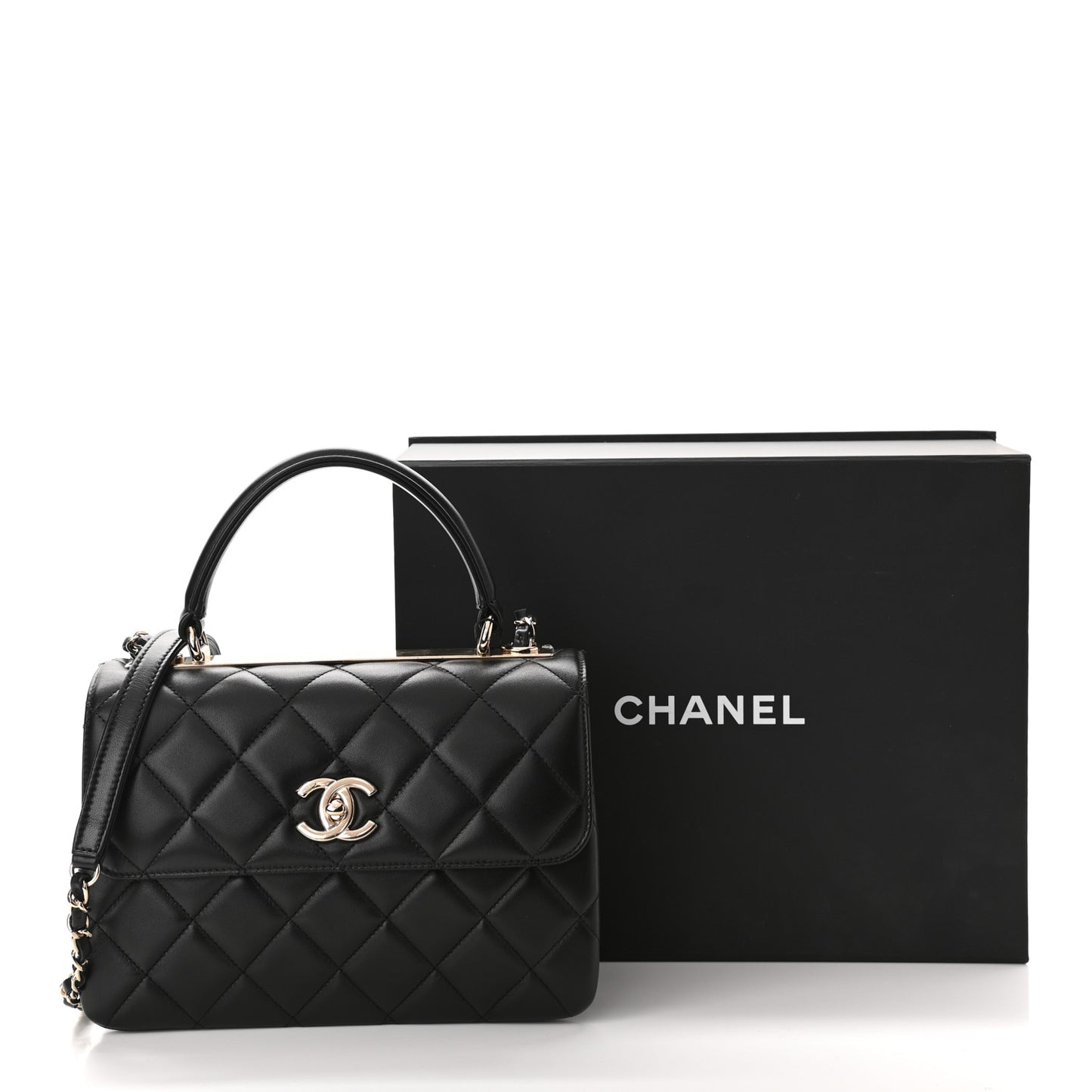 Lambskin Quilted Small Trendy CC Dual Handle Flap Bag Black