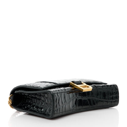 Balenciaga Shiny Calfskin Crocodile Embossed Hourglass Chain Bag Black 4 of 11