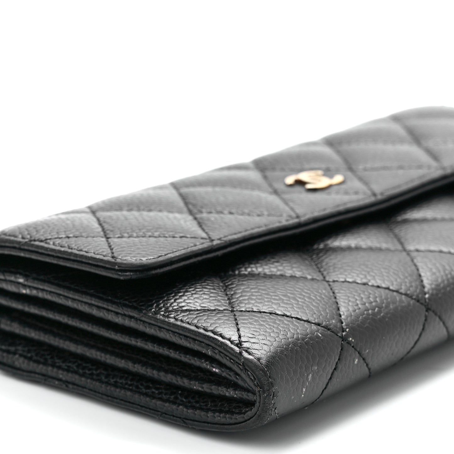 Caviar Quilted Large Gusset Flap Wallet Black