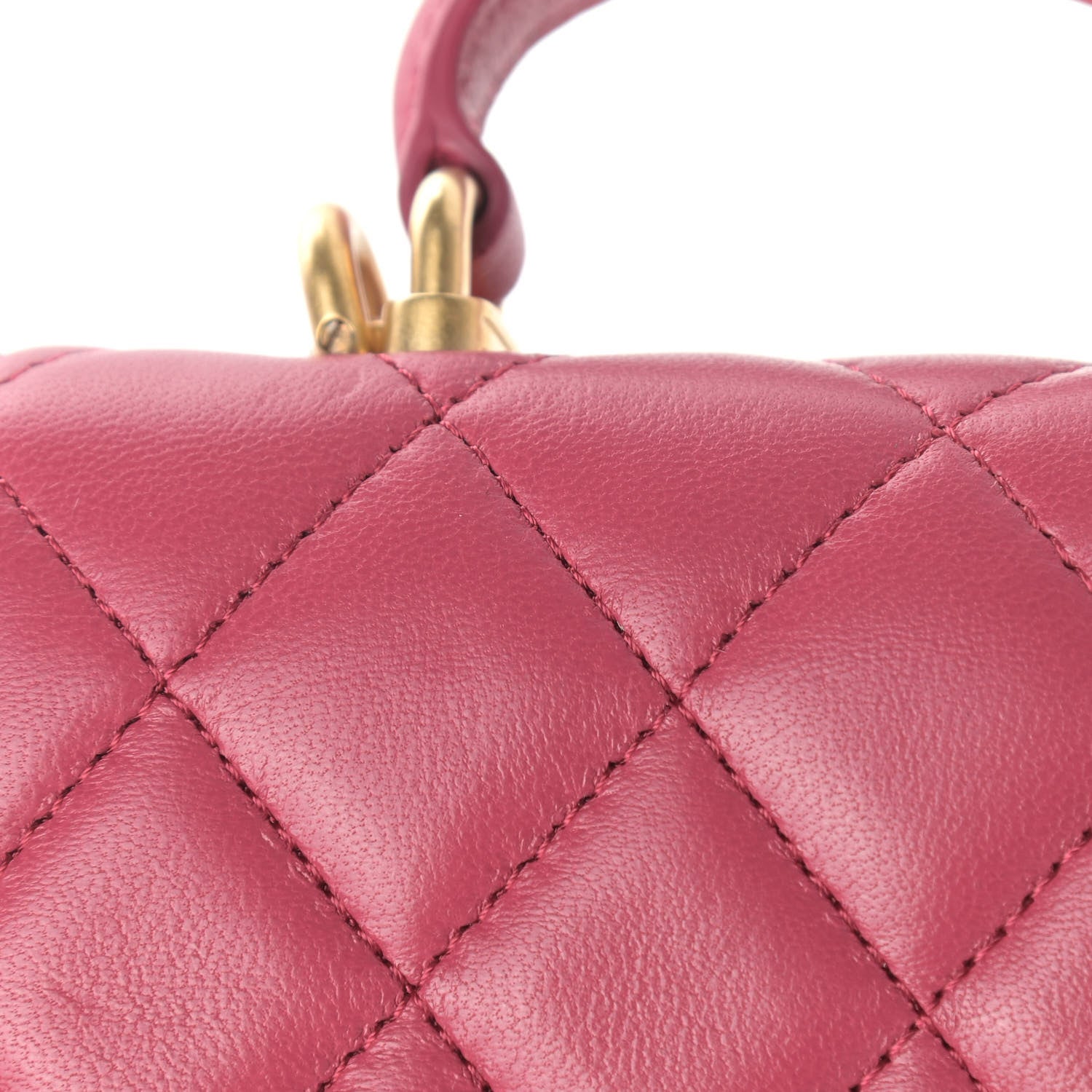 Chanel Lambskin Quilted Top Handle Flap Coin Purse With Chain Dark Pink 12 of 12