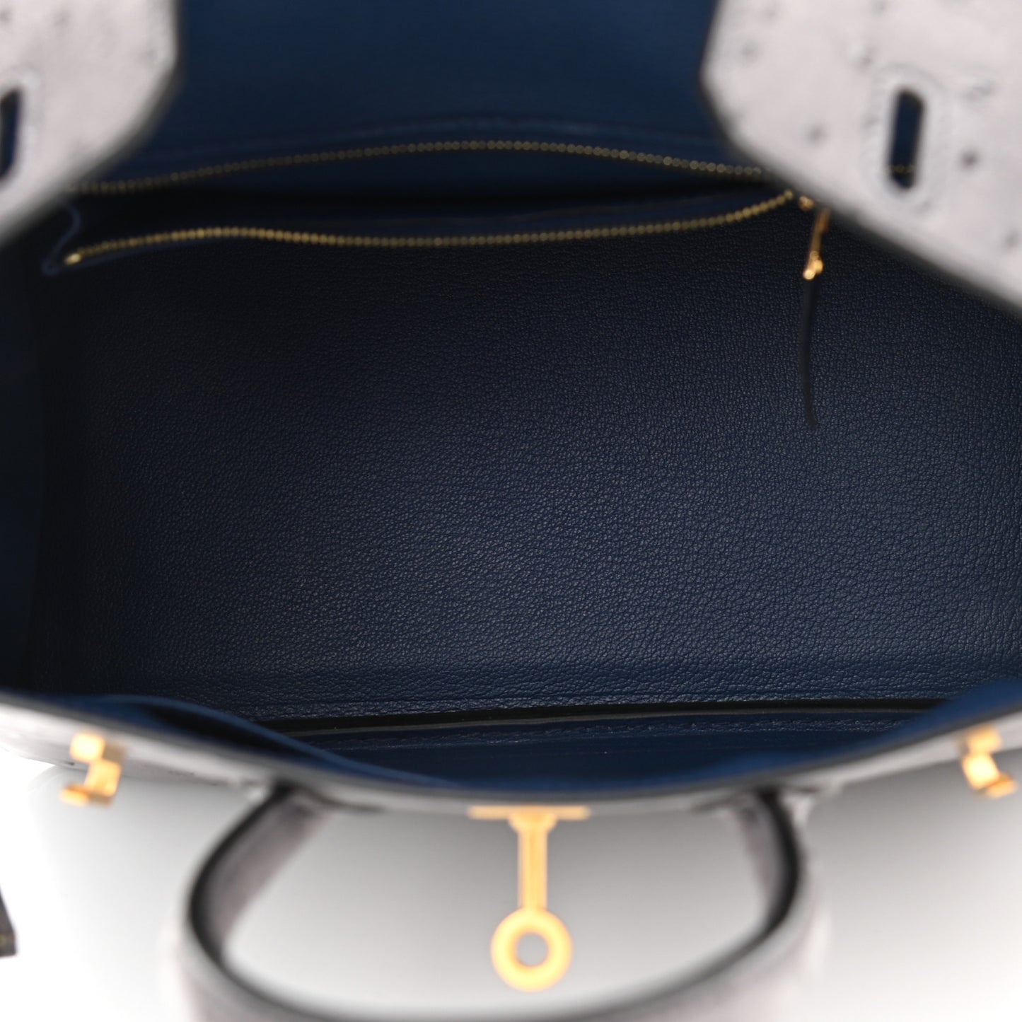 Ostrich Horseshoe Birkin 25 Gris Agate Bleu De Malte