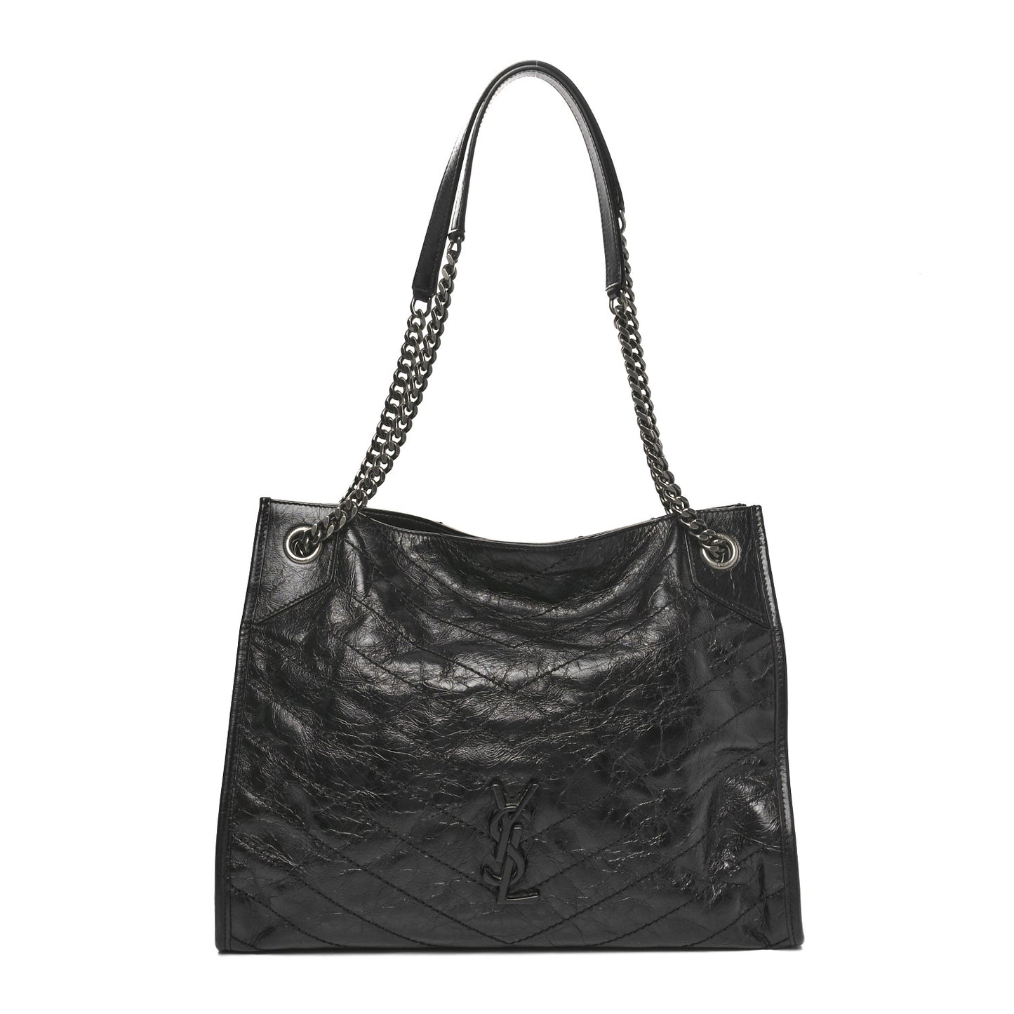 Crinkled Calfskin Matelasse Monogram Medium Niki Shopper Tote Black