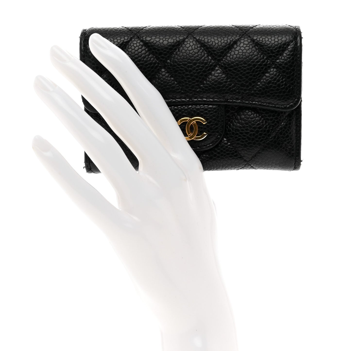 Caviar Quilted Flap Card Holder Black