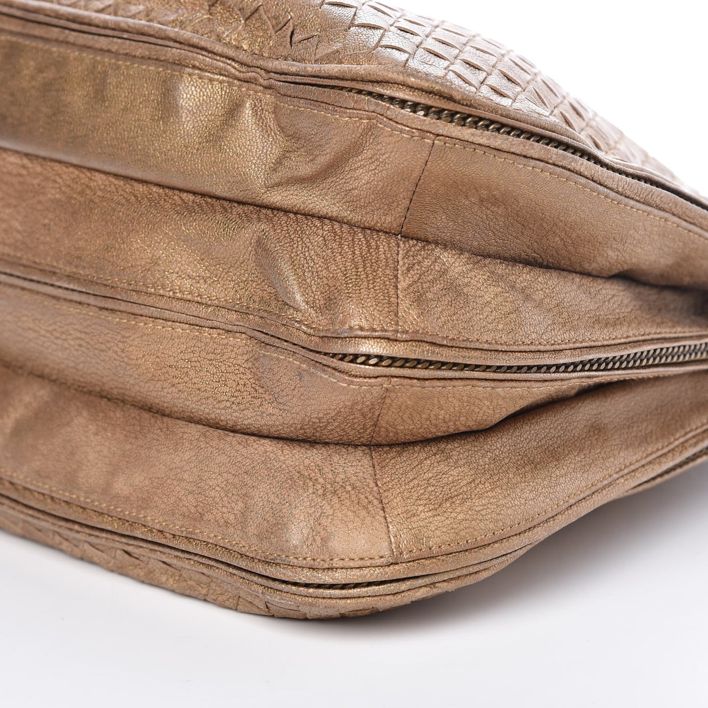 Metallic Goatskin Intrecciato Braided Zip Hobo Gold