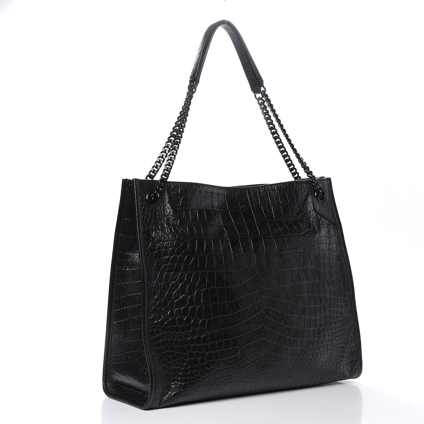 Calfskin Crocodile Embossed Monogram Large Niki Shopping Bag Black