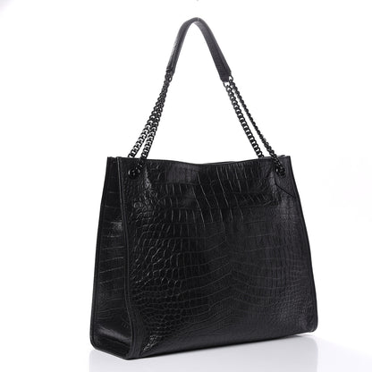 Saint Laurent Calfskin Crocodile Embossed Monogram Large Niki Shopping Bag Black 3 of 10