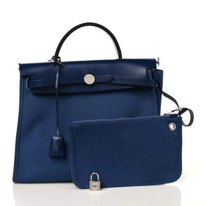 Hermes Vache Hunter Toile Militaire Herbag Zip 31 PM Bleu Brighton Bleu Saphir 2 of 11