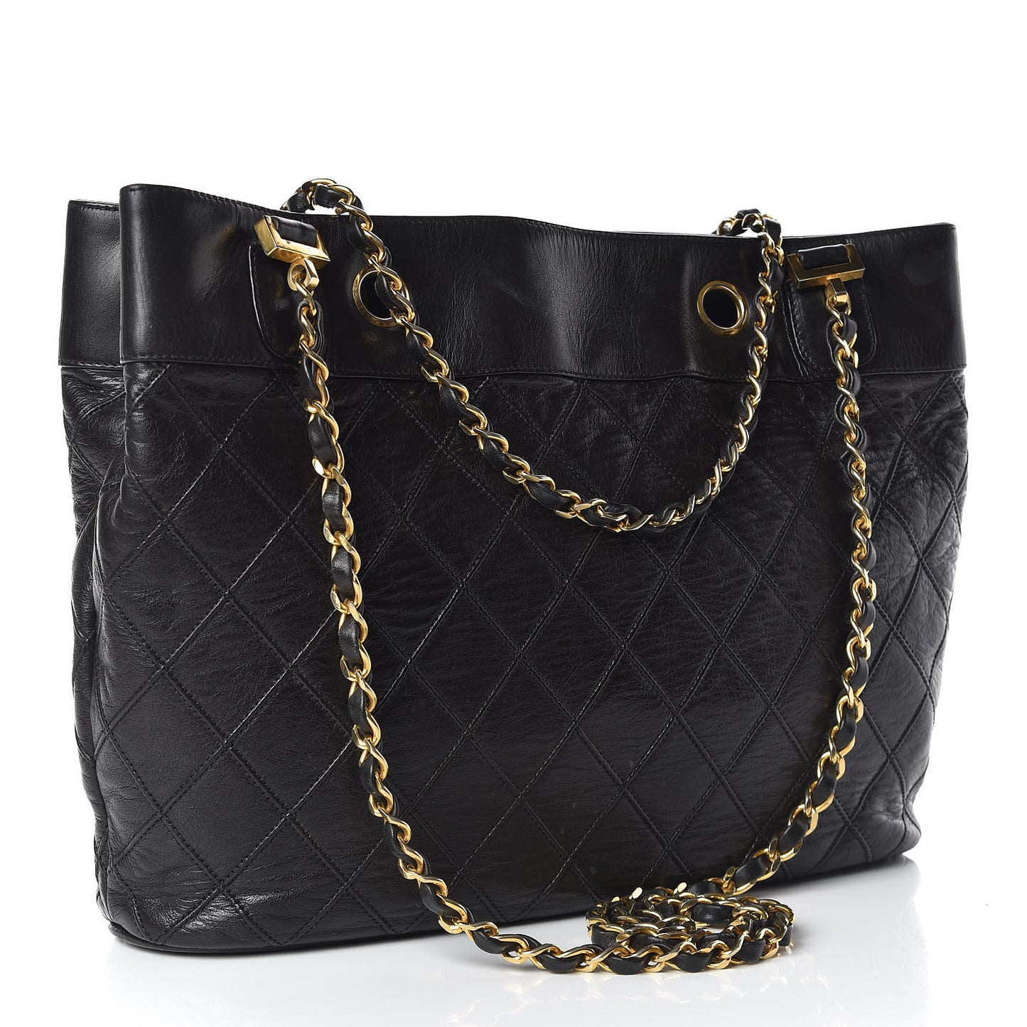 Lambskin Stitched Shopper Tote Black