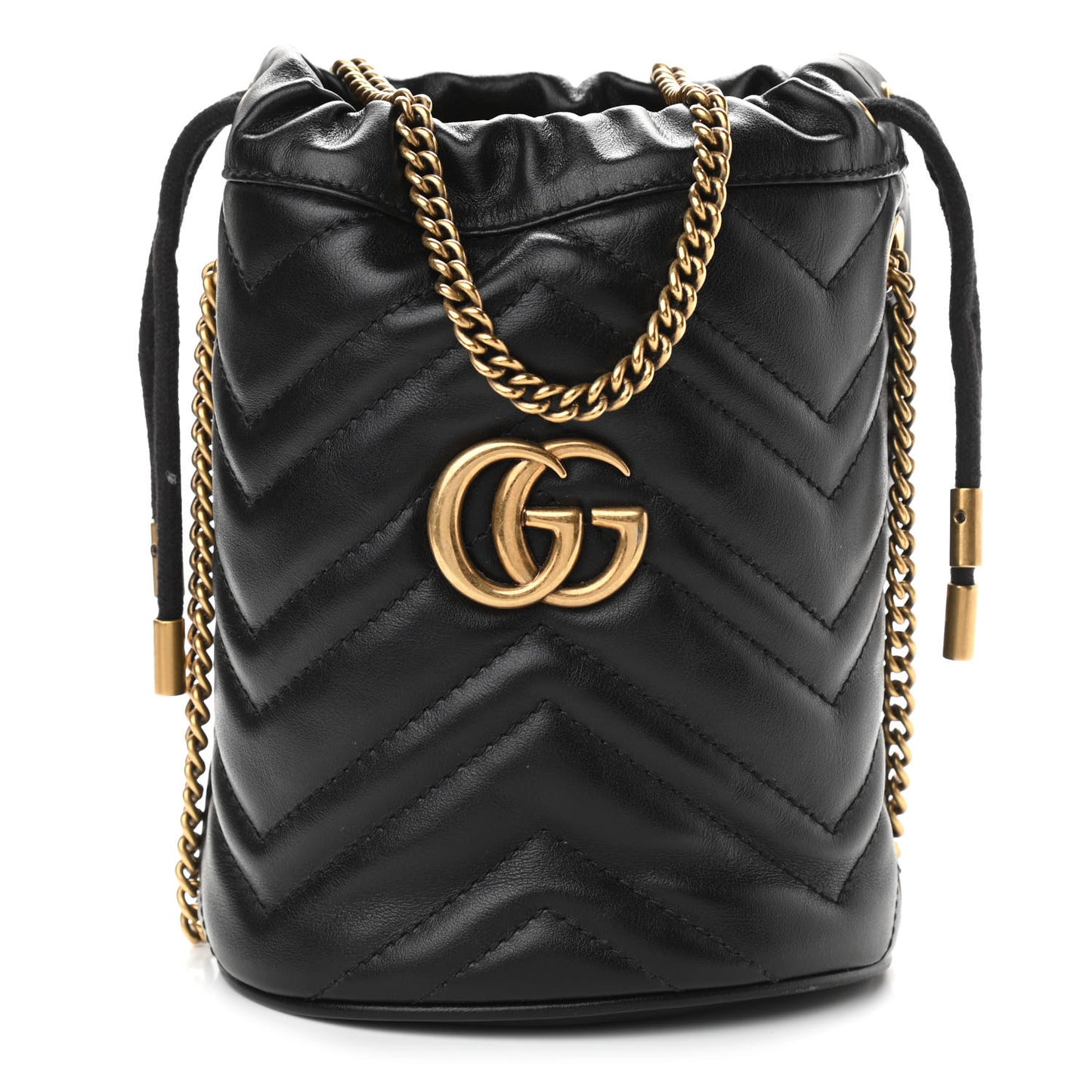 Calfskin Matelasse Mini GG Marmont 2.0 Bucket Bag Black