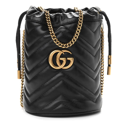 Gucci Calfskin Matelasse Mini GG Marmont 2.0 Bucket Bag Black 1 of 12