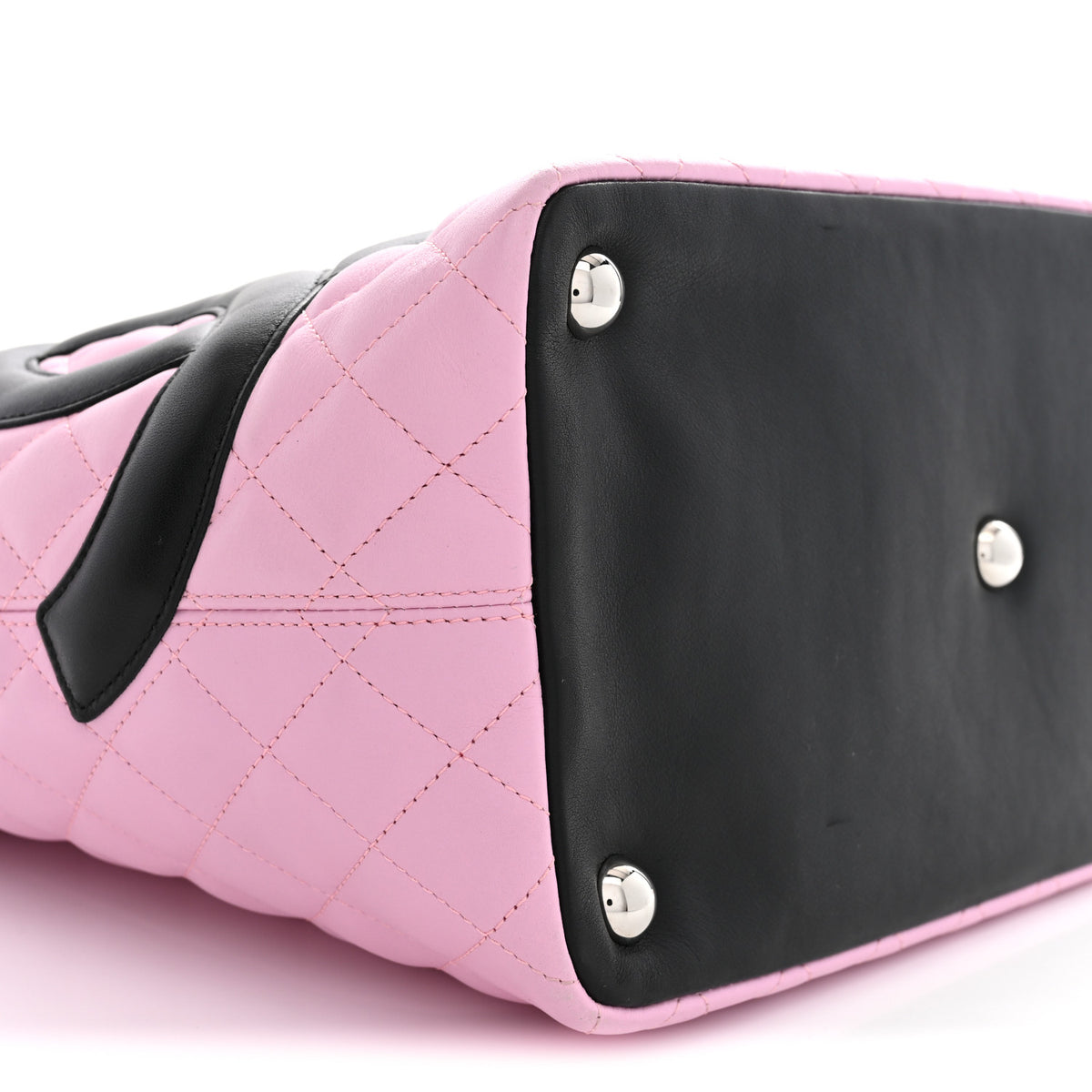 Calfskin Quilted Large Cambon Tote Pink Black