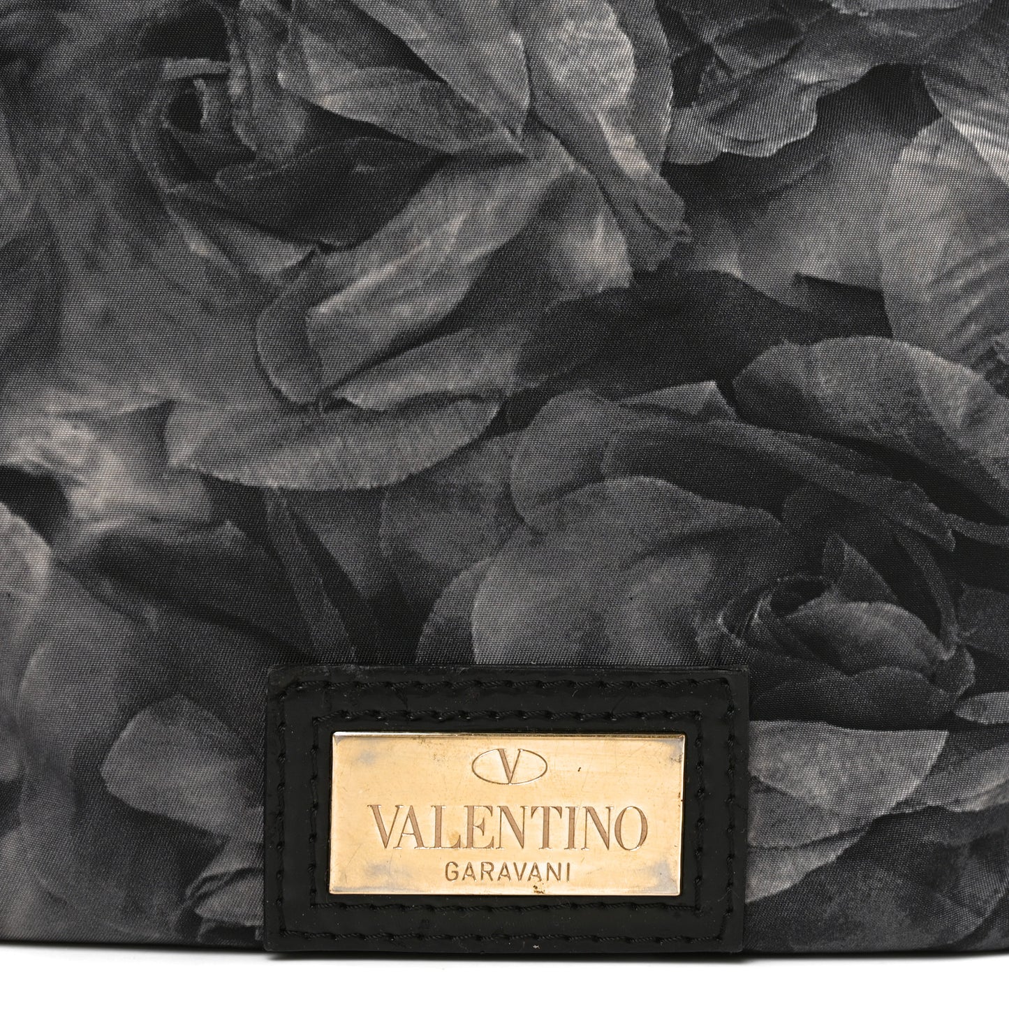 Nylon Small Floral Tote Black Grey