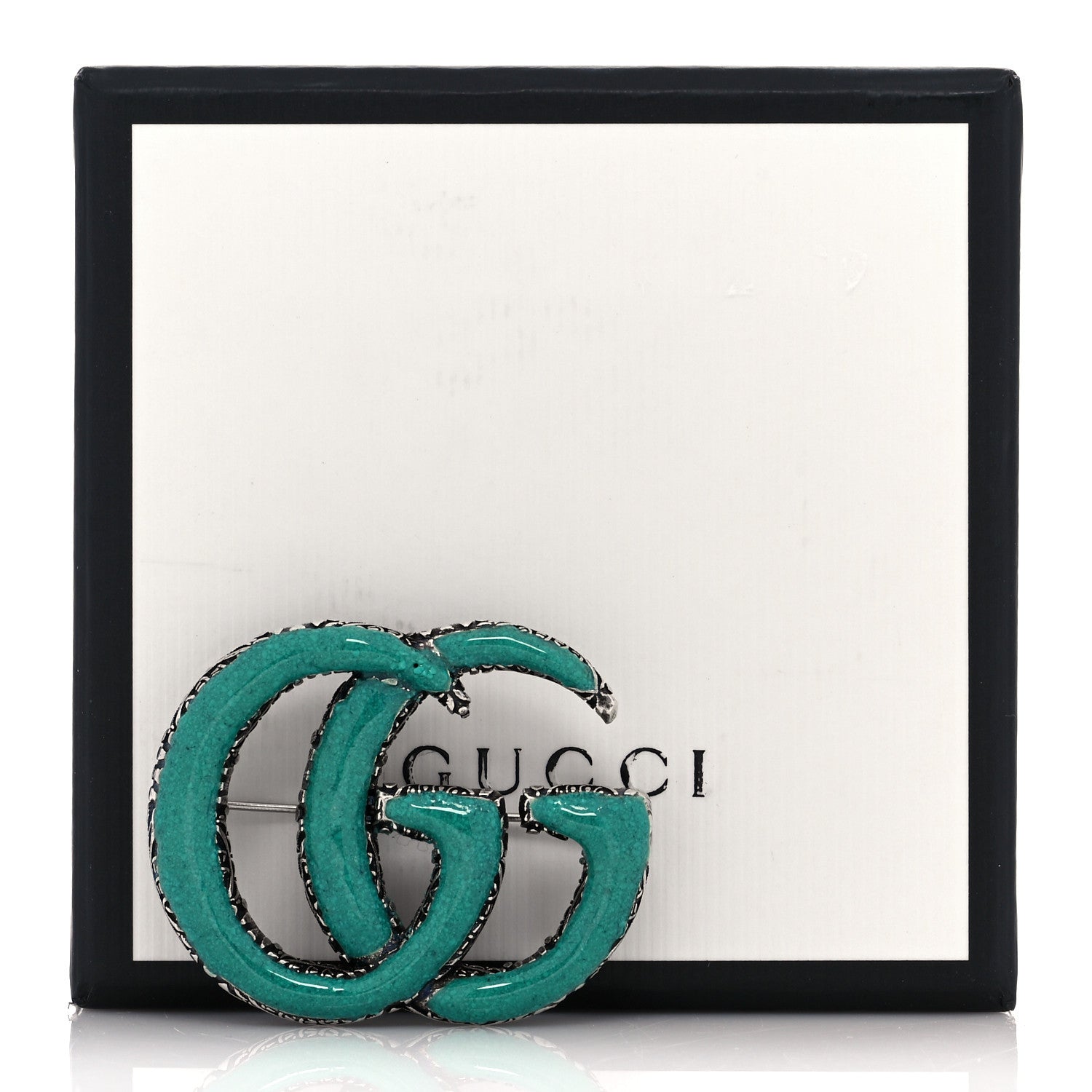 Gucci Sterling Silver Enamel GG Brooch Turquoise 5 of 5