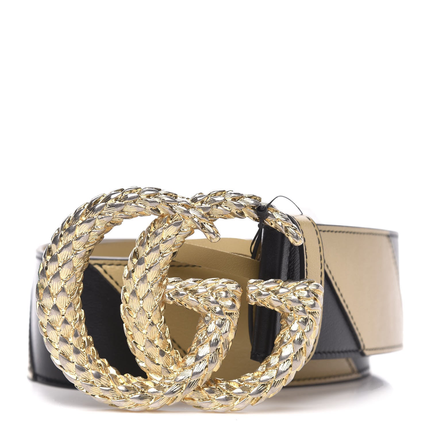 Gucci Calfskin Striped Textured Double G 50mm Belt 75 30 Black Beige 1 of 5