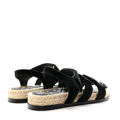 Chanel Velvet Lambskin CC Flat Sandals 40 Black 4 of 8