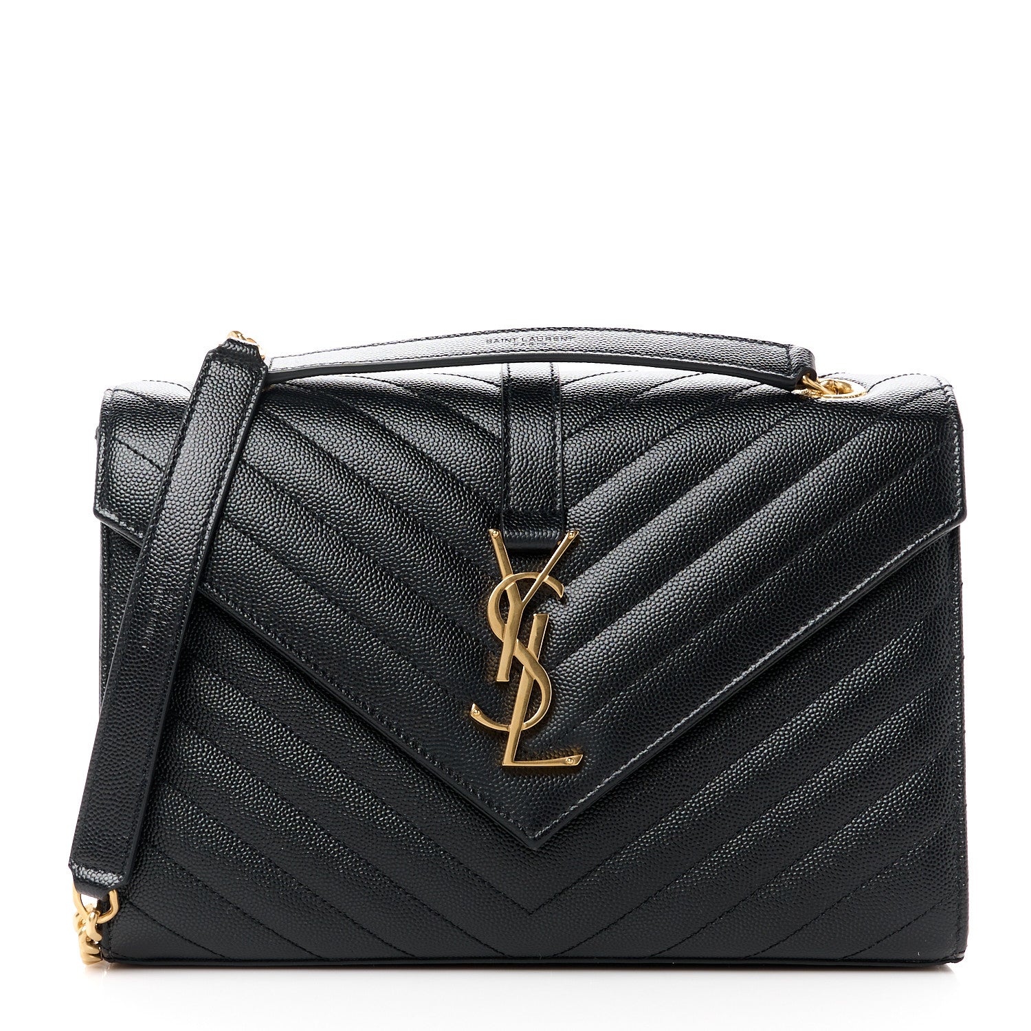 Saint Laurent Grain De Poudre Matelasse Chevron Medium Monogram Satchel Black 1 of 11