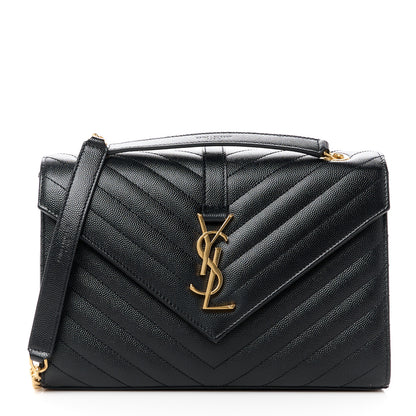 Saint Laurent Grain De Poudre Matelasse Chevron Medium Monogram Satchel Black 1 of 11
