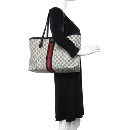 Gucci GG Supreme Monogram Textured Calfskin Web Medium Ophidia Shopping Tote Beige Blue 2 of 10