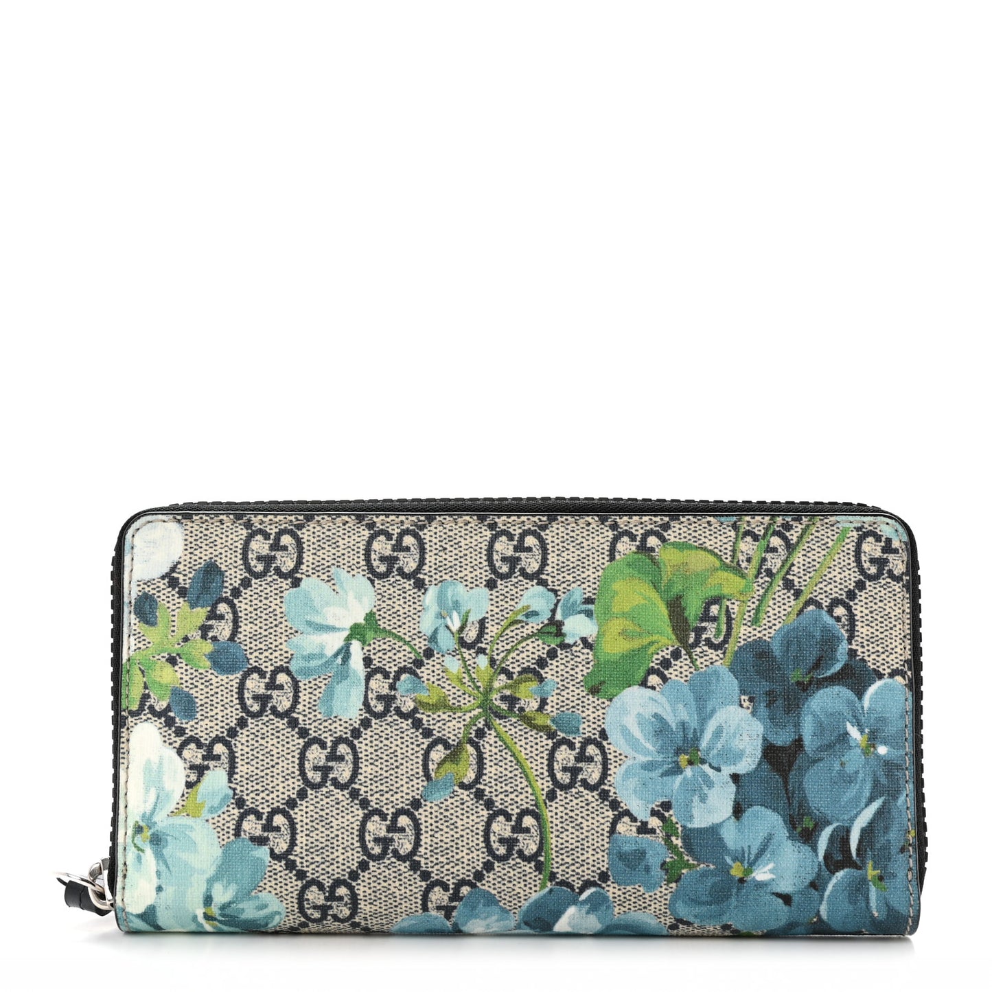 GG Supreme Monogram Blooms Zip Around Wallet Blue