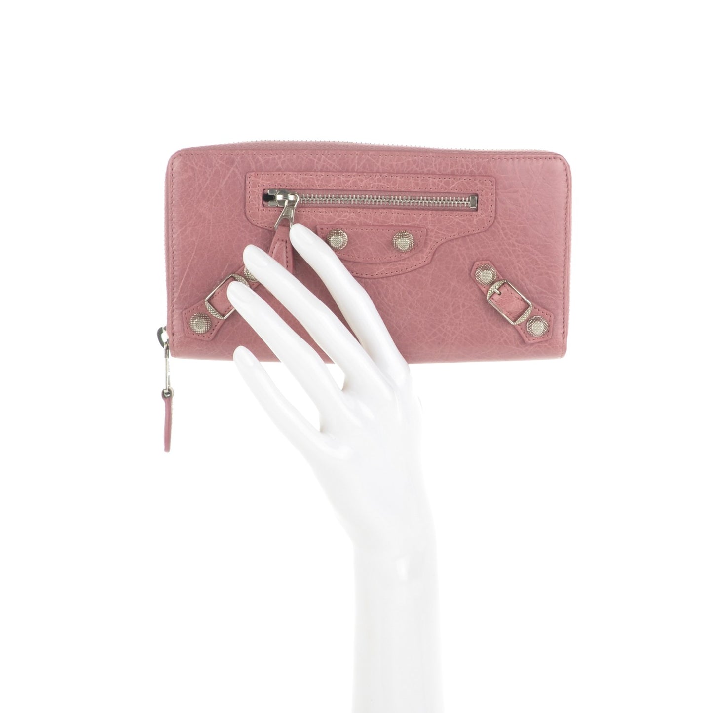 Agneau Giant 12 Silver Hardware Continental Zip Around Wallet Rose Bruyere