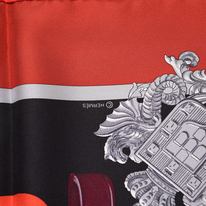 Hermes Silk Harnais De Cour Scarf 90 Bordeaux Black Corail 7 of 10