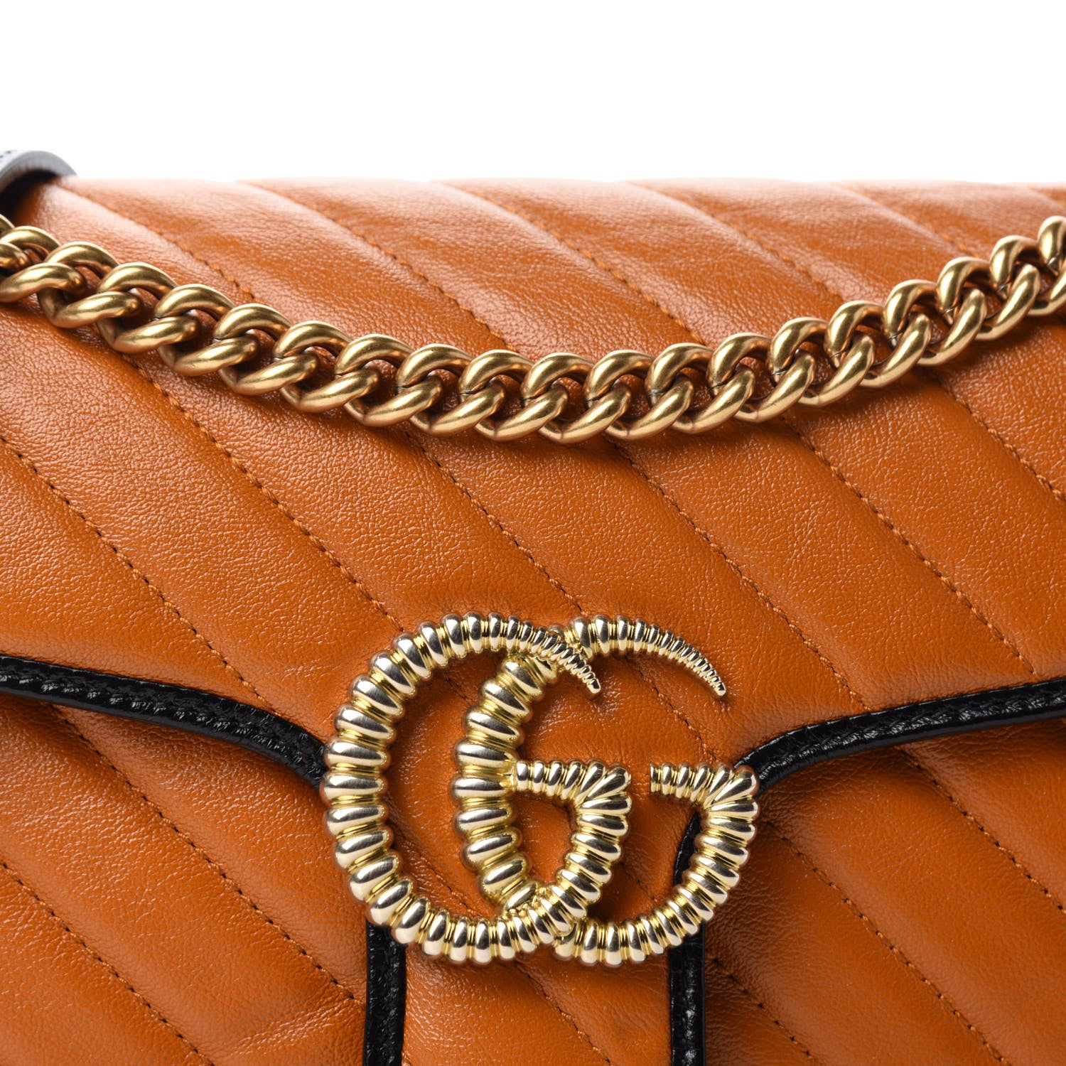 Gucci Vintage Effect Calfskin Matelasse Diagonal Small Torchon GG Marmont Shoulder Bag Cognac Black 11 of 11