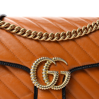 Gucci Vintage Effect Calfskin Matelasse Diagonal Small Torchon GG Marmont Shoulder Bag Cognac Black 11 of 11