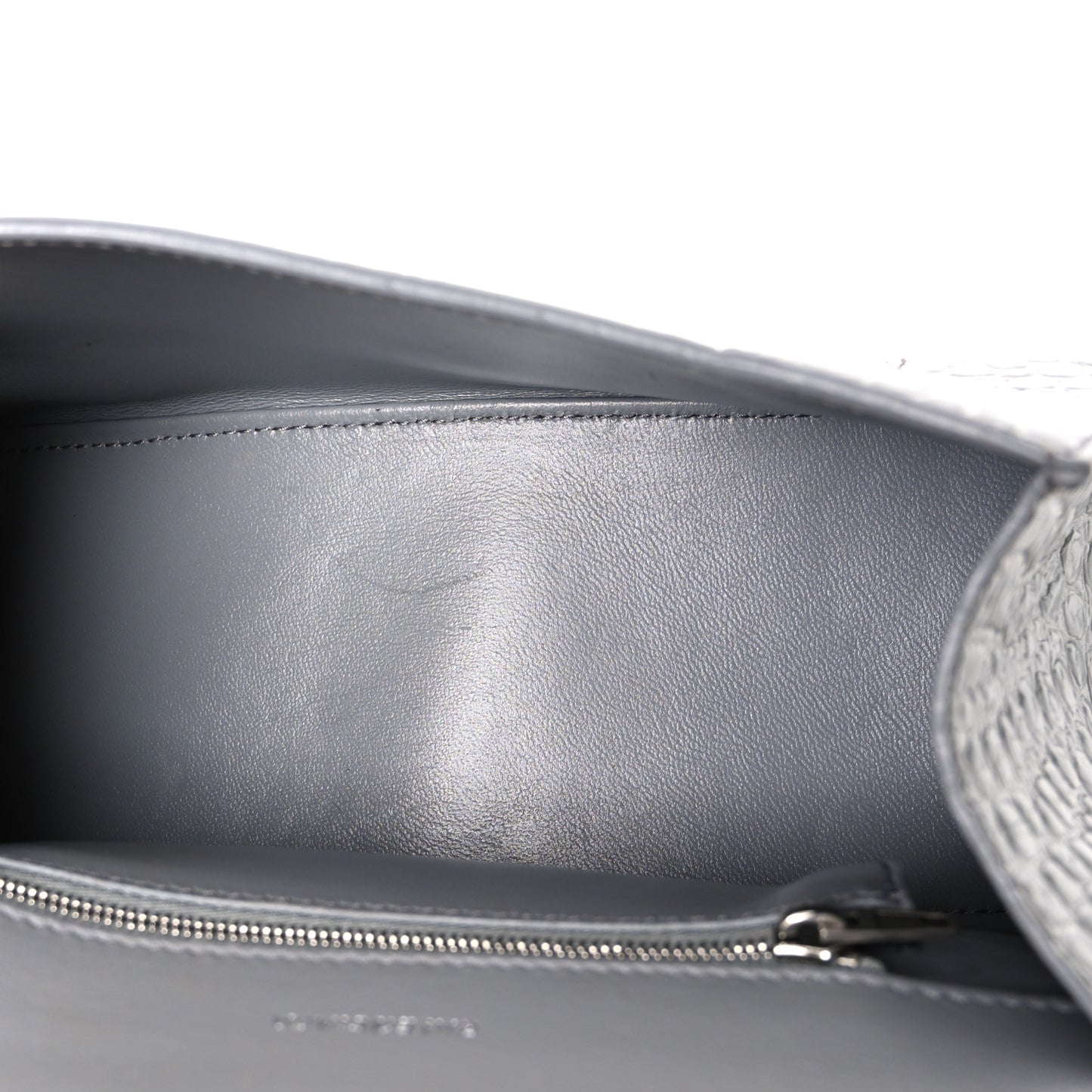 Shiny Calfskin Crocodile Embossed Small Hourglass Top Handle Bag Balenciaga Grey Balenciaga Grey