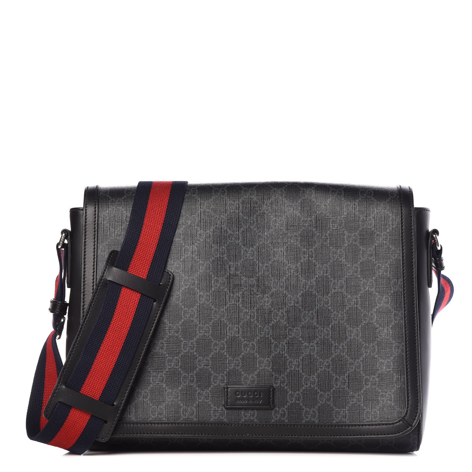 Gucci GG Supreme Monogram Web Flap Messenger Bag Black Grey 1 of 13
