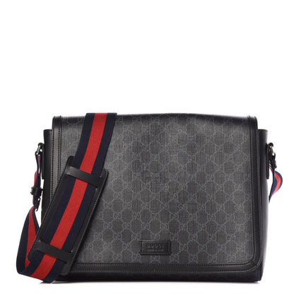 Gucci GG Supreme Monogram Web Flap Messenger Bag Black Grey 1 of 13