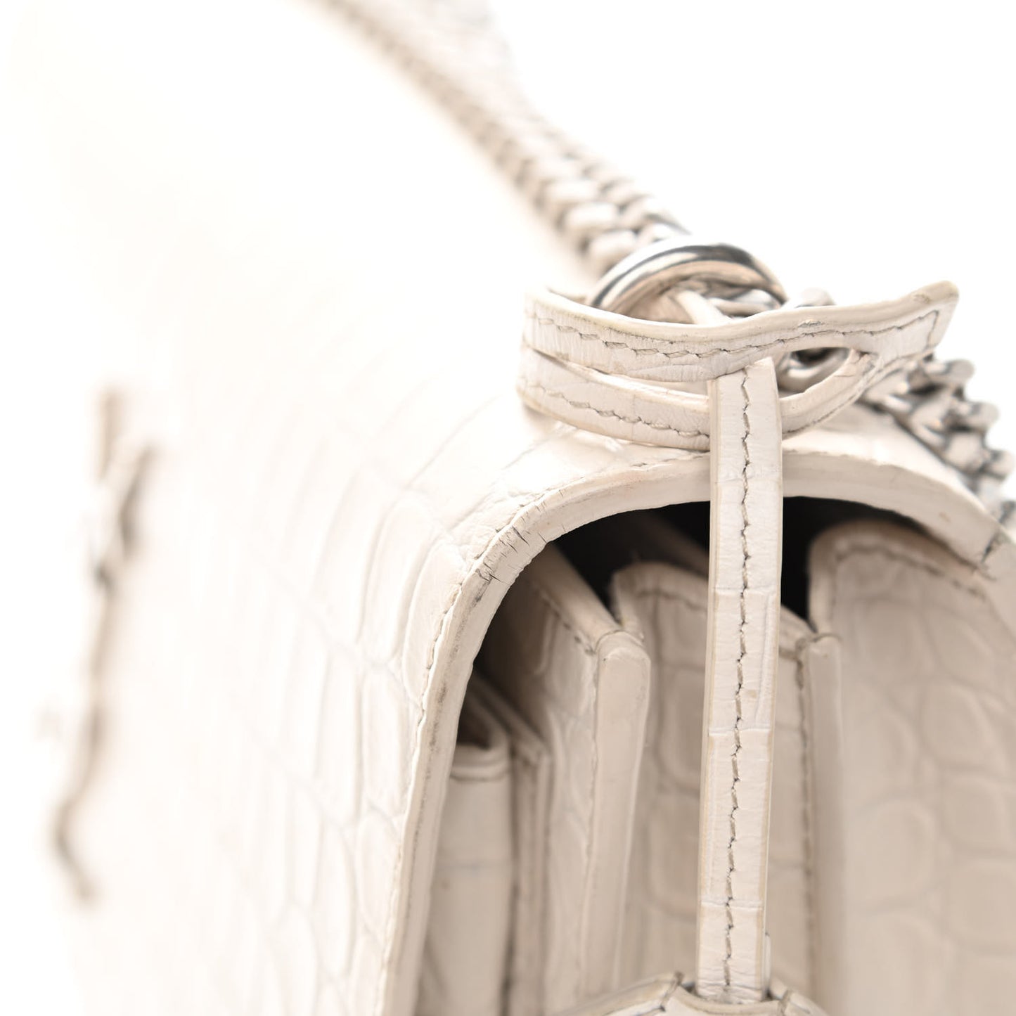 Calfskin Crocodile Embossed Medium Monogram Sunset Icy White