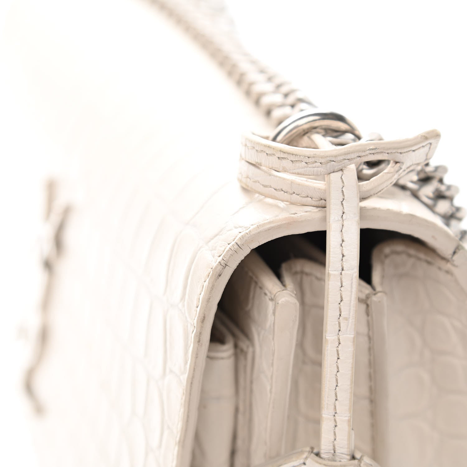 Saint Laurent Calfskin Crocodile Embossed Medium Monogram Sunset Icy White 13 of 13