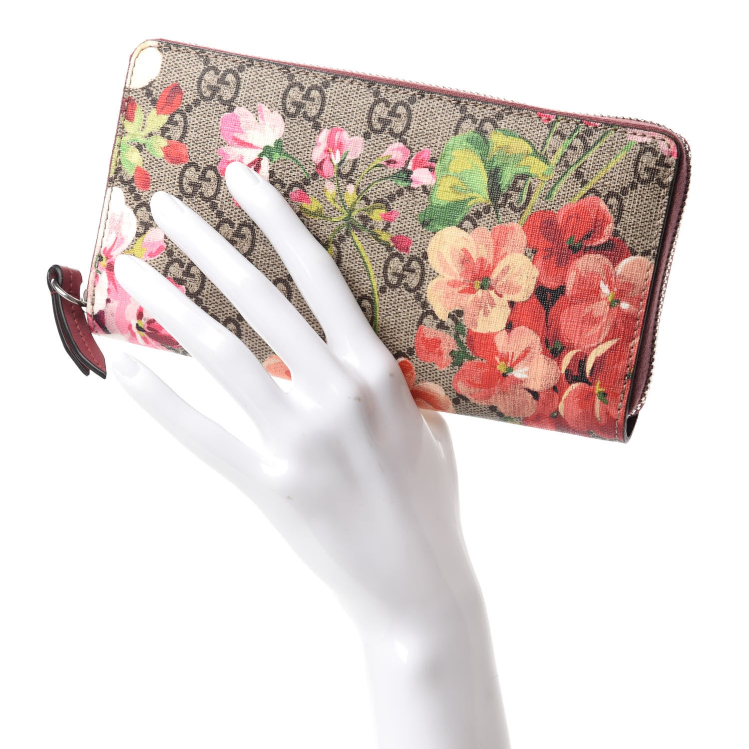 Gucci GG Supreme Monogram Blooms Zip Around Wallet Beige Multicolor Dry Rose 2 of 7