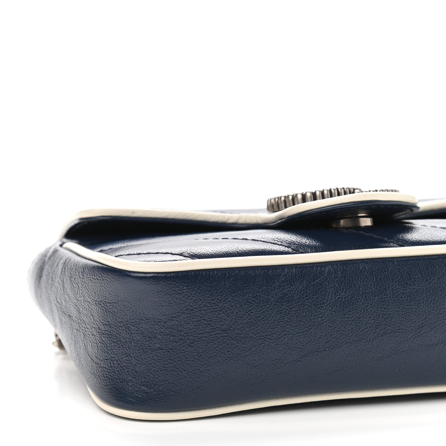 Gucci Vintage Effect Calfskin Matelasse Diagonal Super Mini Torchon GG Marmont Shoulder Bag Blue Agata Mystic White 8 of 9