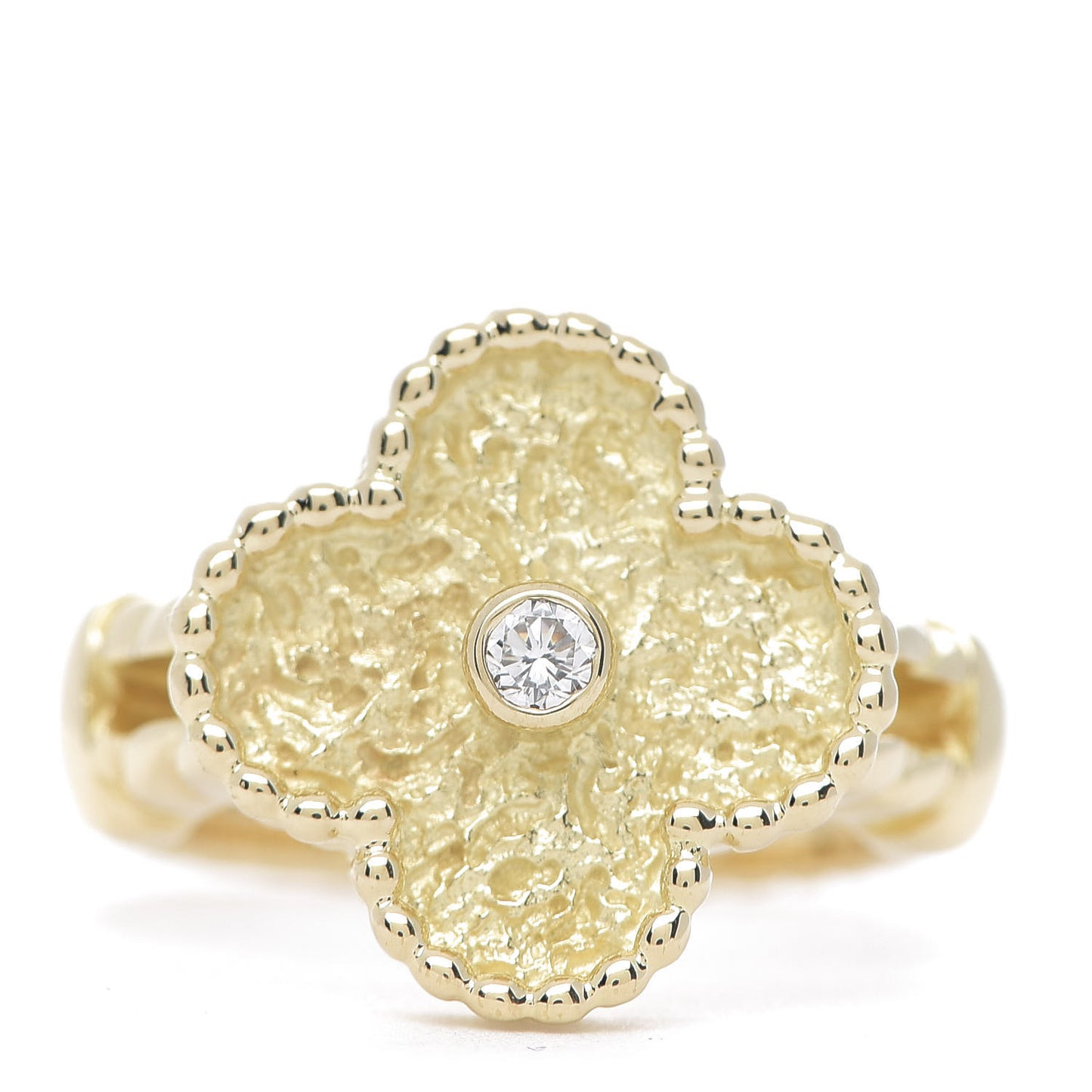 18K Yellow Gold Diamond Vintage Alhambra Ring 48 4.5