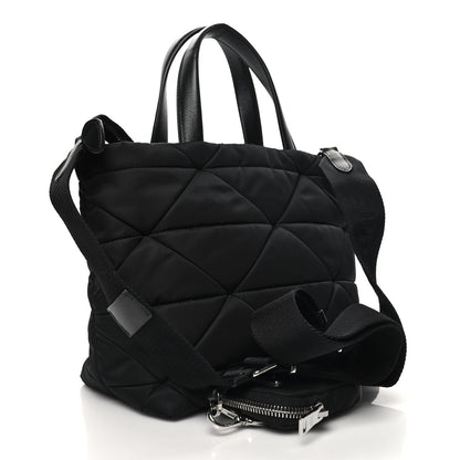 Prada Re-Nylon Nappa Triangle Quilted Padded Double Handled Zip Pocket Tote Black 3 of 9