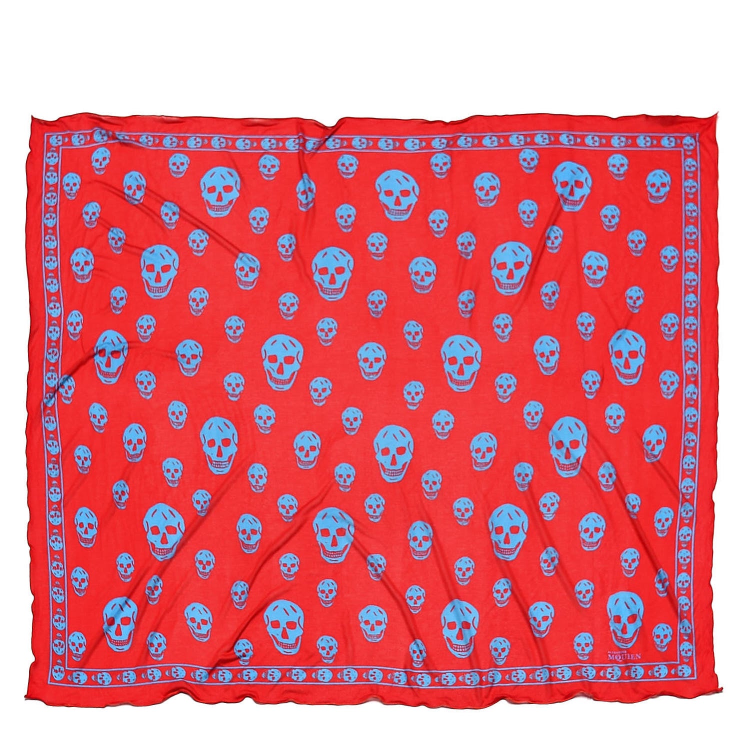 Alexander McQueen Silk Chiffon Skull Scarf Red Blue 1 of 4