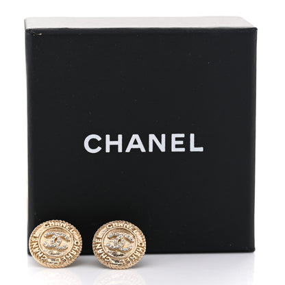 Chanel Metal Crystal CC Medallion Round Earrings Gold 4 of 4