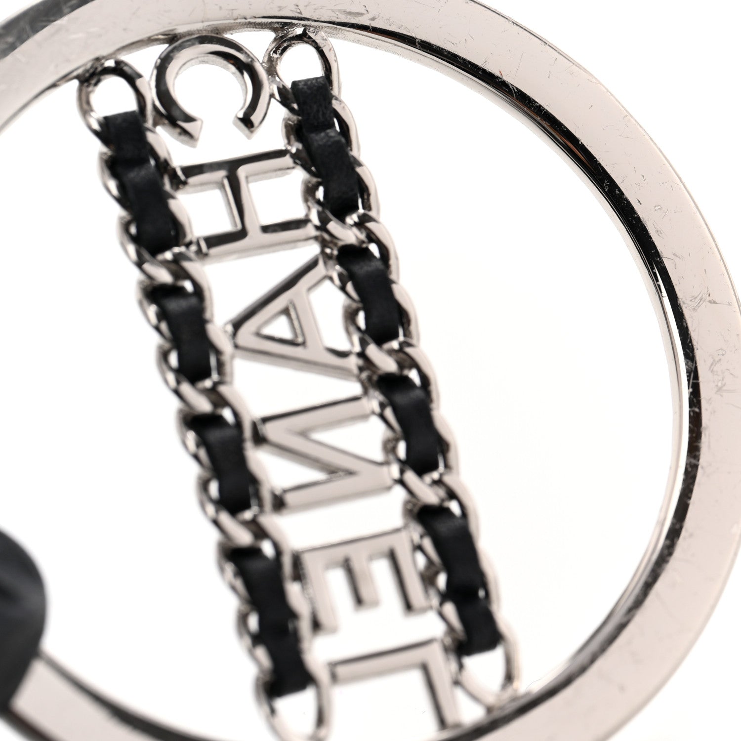 Chanel Crystal Lambskin Chain CC Hoop Clip On Earrings Black Silver 5 of 6