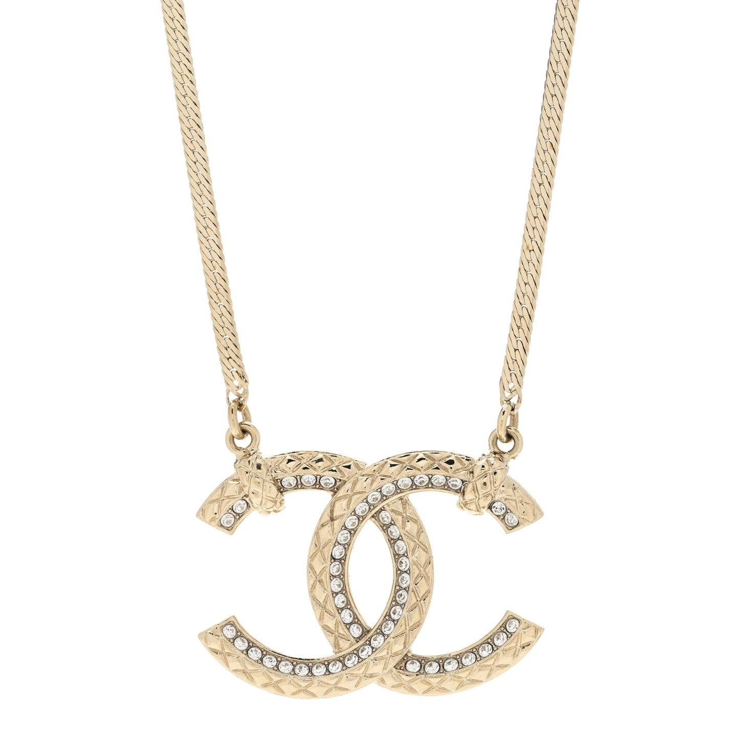Crystal Textured CC Pendant Necklace Gold