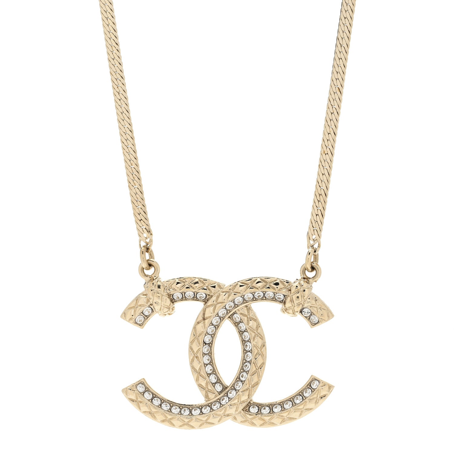 Chanel Crystal Textured CC Pendant Necklace Gold 4 of 5
