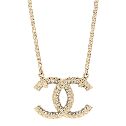 Chanel Crystal Textured CC Pendant Necklace Gold 4 of 5