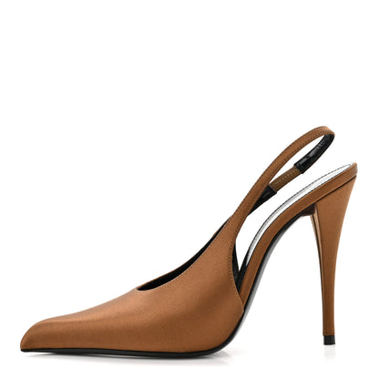Saint Laurent Silk Satin Faye 110 Pumps 38 Deep Cognac 1 of 9