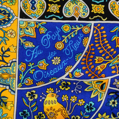 Hermes Cashmere Silk Au Pays Des Oiseaux Fleurs Shawl 140 Marine Turquoise Jaune 4 of 8