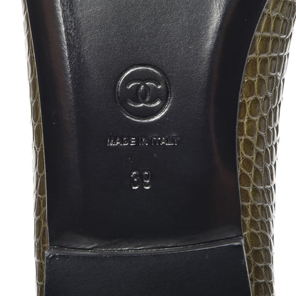 Chanel Alligator CC Cap Toe Ballerina Flats 39 Khaki 6 of 9